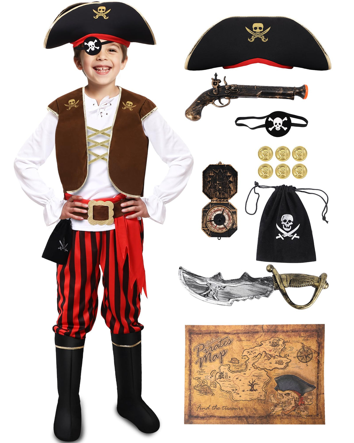 PARTTELY pirate hat for kids, comfortable costume accessory