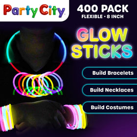 Party City glow sticks connectors included for creating bracelets and necklaces.