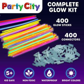 Party City safe non-toxic glow sticks suitable for ages five and up.