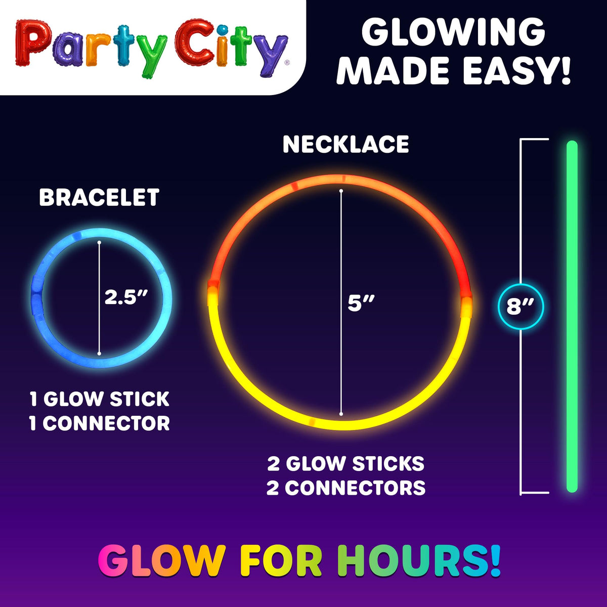 Party City neon colors glow sticks show bold neon décor for events.