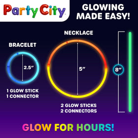 Party City neon colors glow sticks show bold neon décor for events.