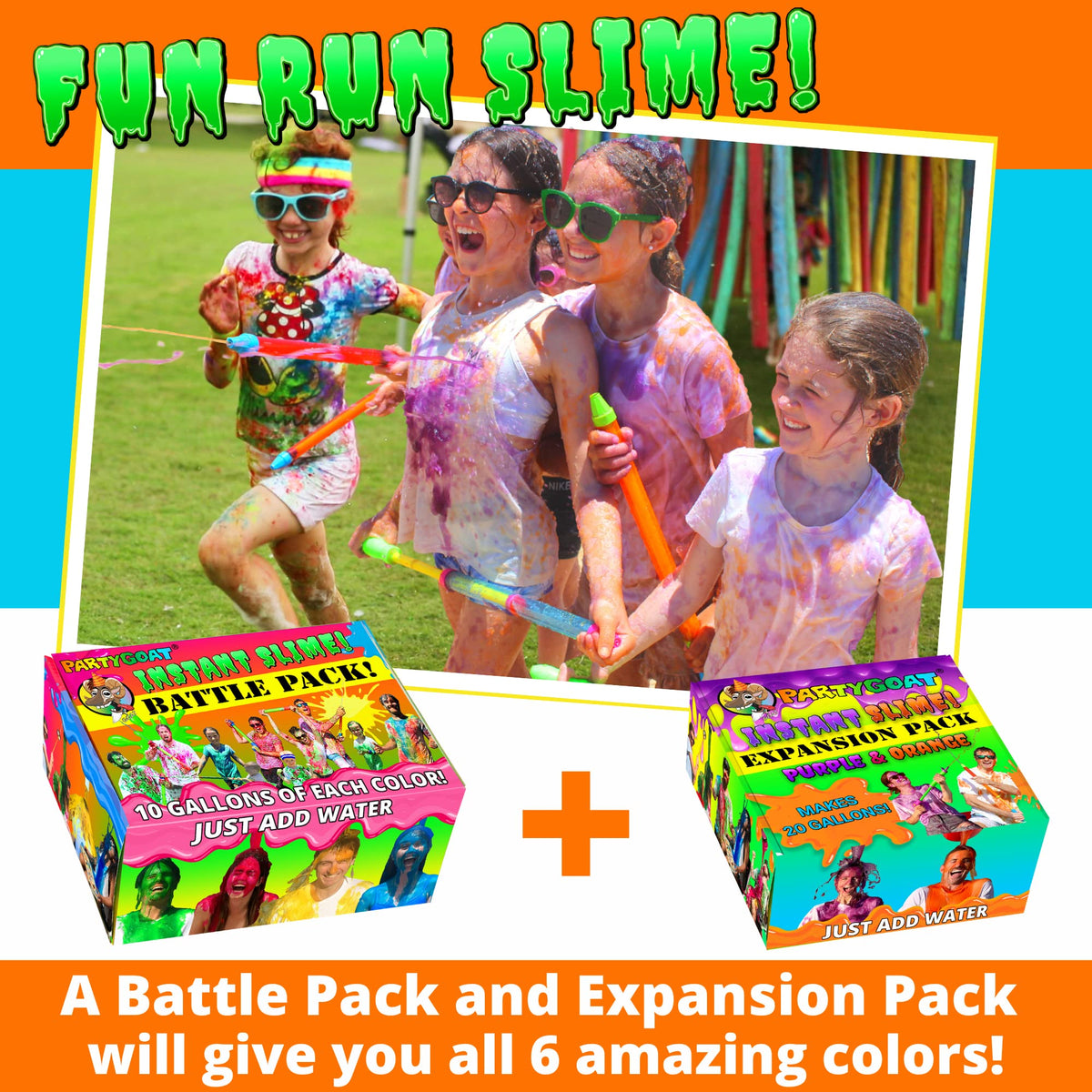 Party GOAT color run slime bucket setup for a themed event.