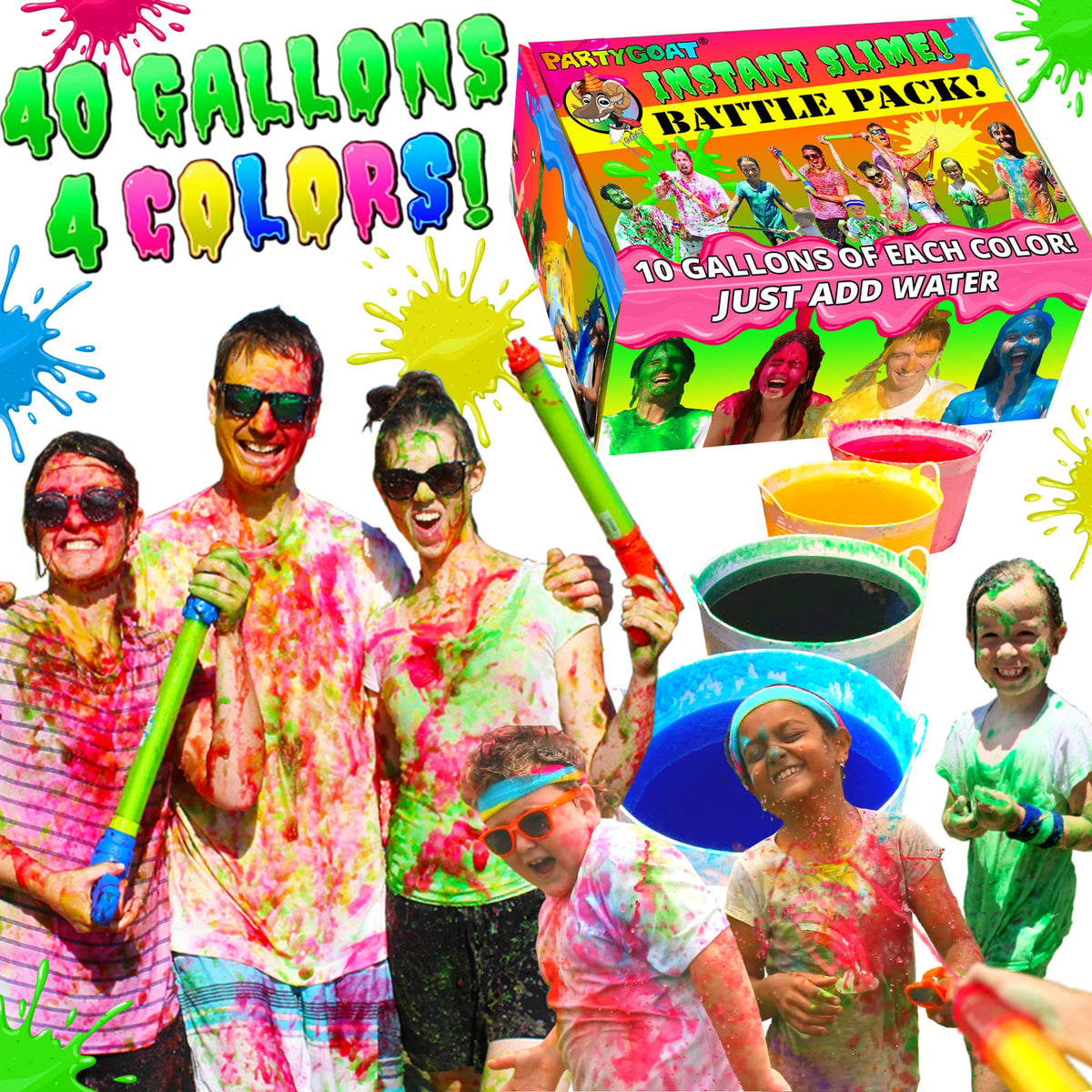 Party GOAT green slime powder bulk for instant slime creation with easy cleanup.