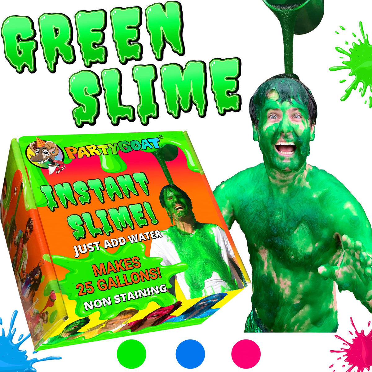 PARTY GOAT Instant Slime Green Powder bag ready for bulk slime making.