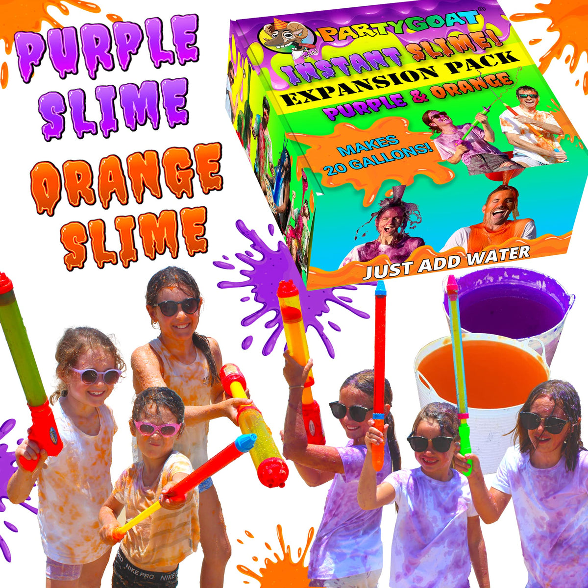Party GOAT orange slime powder for quick, large-batch color fun at events.