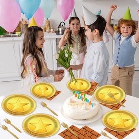 Party Greeting Cartoon game setup on table for a lively birthday vibe