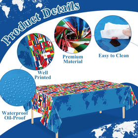 Party Greeting colorful world flag design tablecloth adds international ambiance.