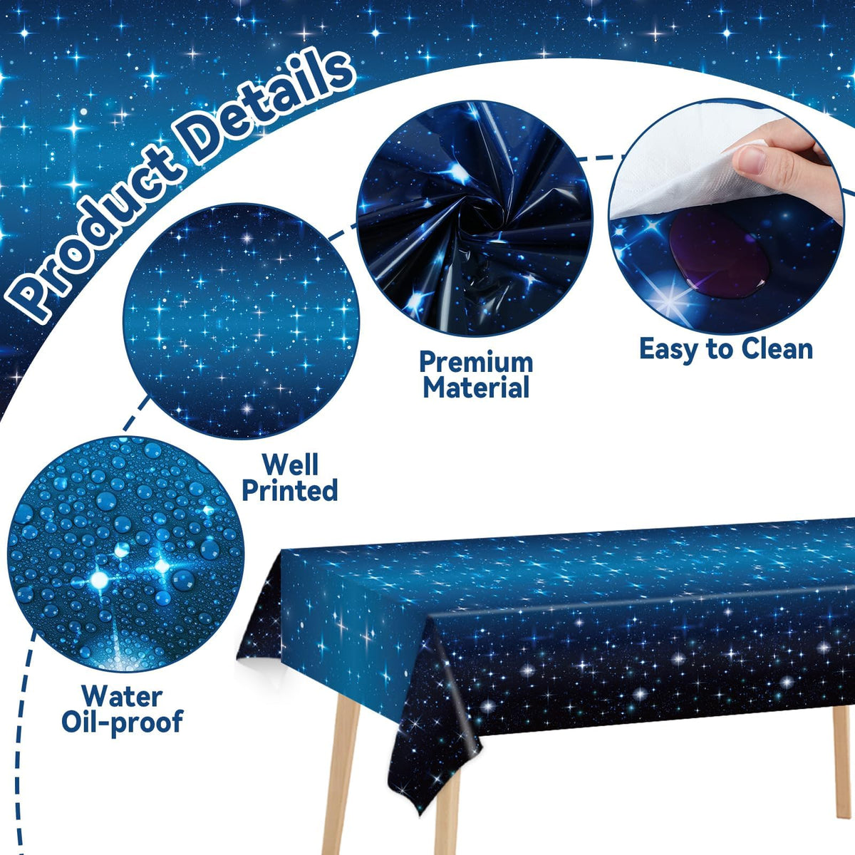 Party Greeting disposable outer-space table cloth offers quick cleanup after galaxy-themed celebrations.