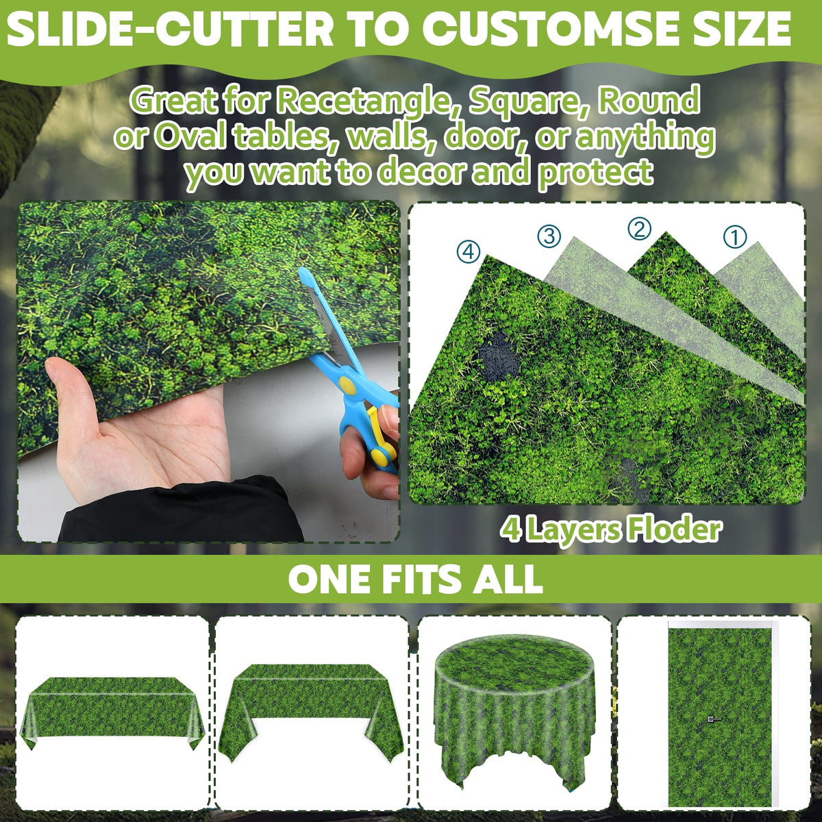 Party Greeting green moss wall backdrop forest theme creates photo-worthy nature scene.