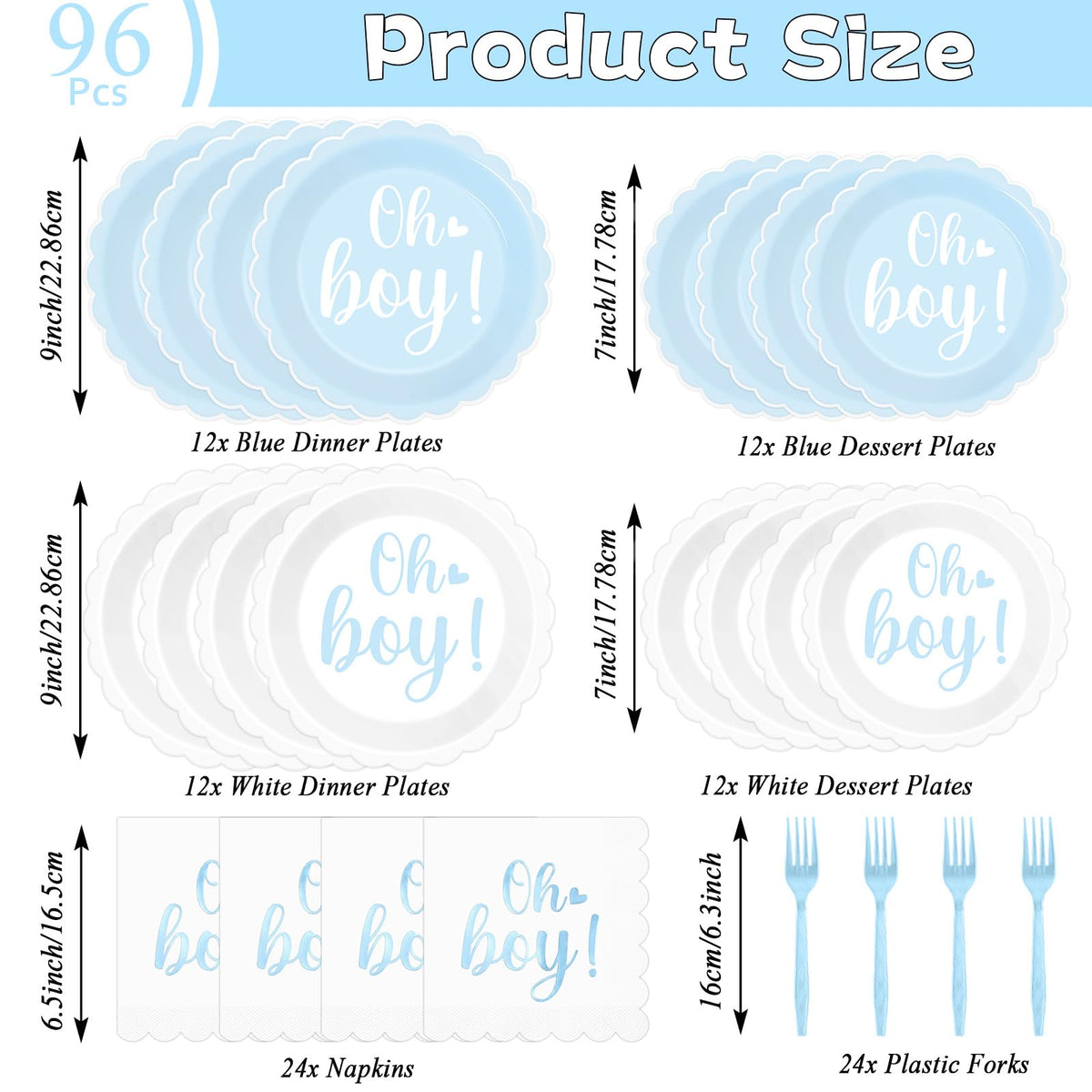 Party Greeting Oh Boy dessert plates 7 inch with blue foil for easy dessert service