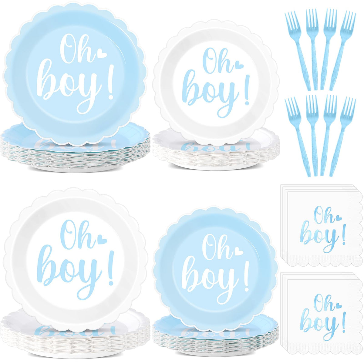 Party Greeting Oh Boy 9 inch plates with blue foil and scalloped edge for elegant serving