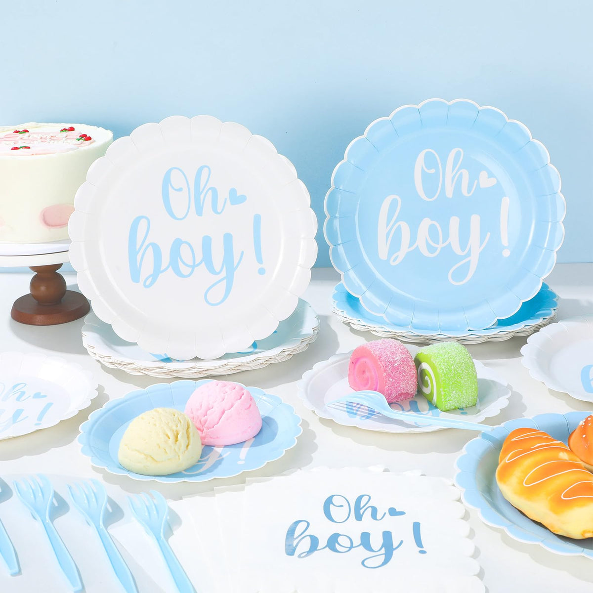 Party Greeting Oh Boy script detail highlights heart accents for a playful touch