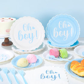 Party Greeting Oh Boy script detail highlights heart accents for a playful touch