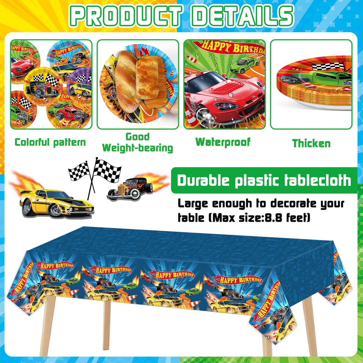 Party Greeting race car napkins add quick cleanup and flair.