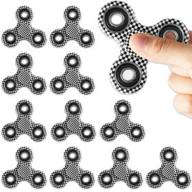 Party Greeting racing spinner with checkered design enhances eye-catching party favors and focus.