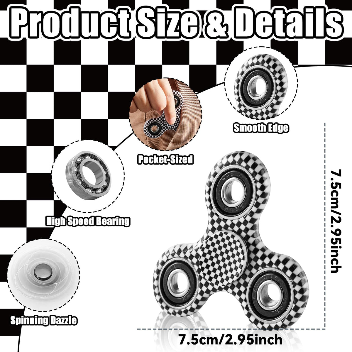 Party Greeting racing spinner close-up shows smooth edges for comfortable fidgeting.
