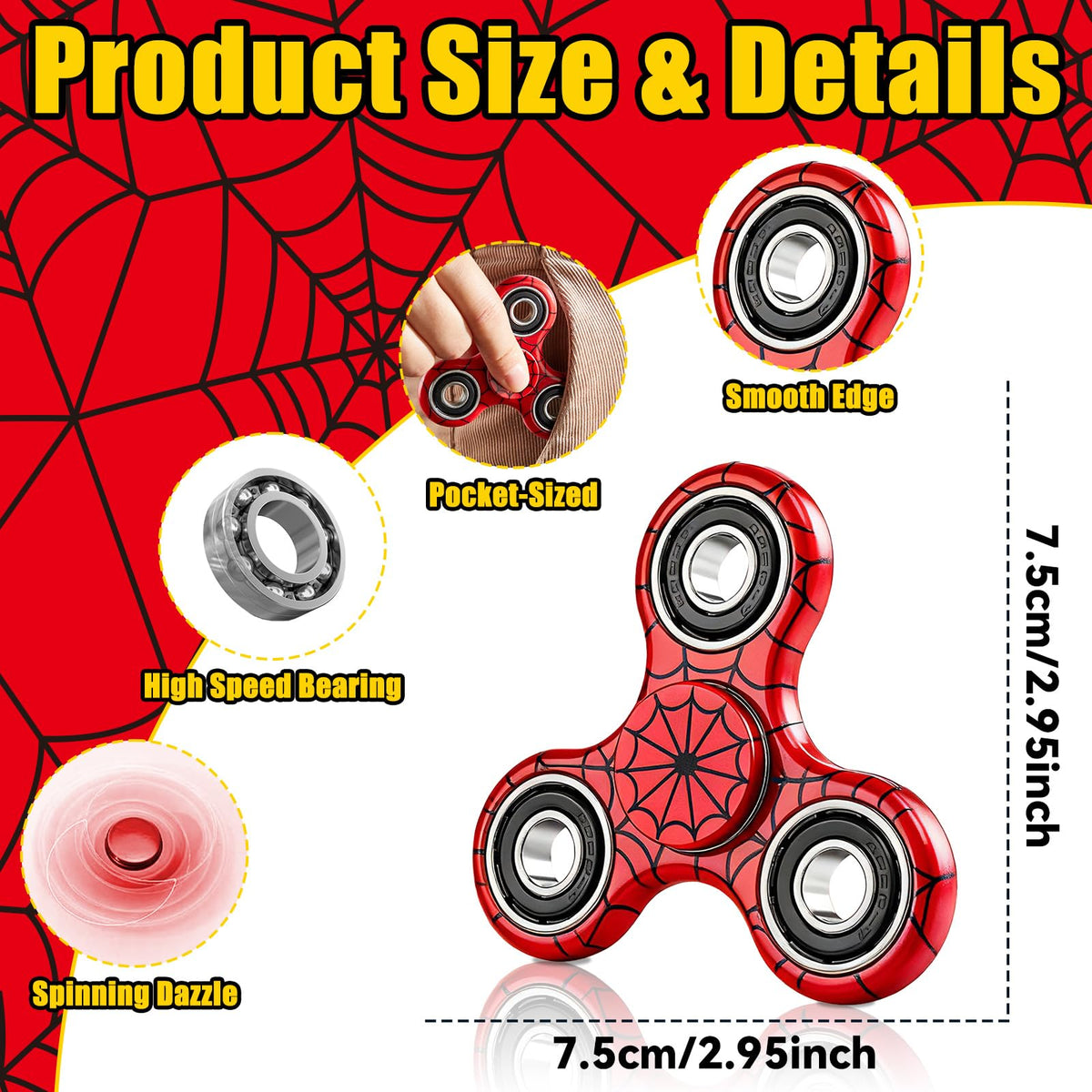 Party Greeting spiderweb spinner close-up: smooth edge for comfortable fidgeting