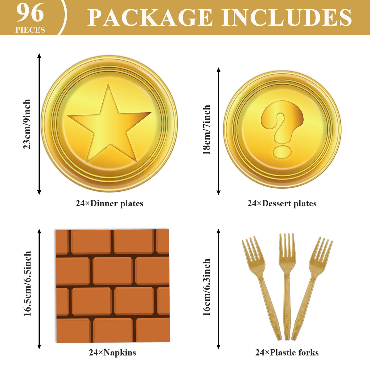 Party Greeting Super Cartoon Brother 7-inch dessert plates with gold accents for celebrations