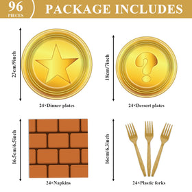Party Greeting Super Cartoon Brother 7-inch dessert plates with gold accents for celebrations