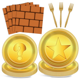 Party Greeting Super Cartoon Brother plates with bold gaming art for festive meals