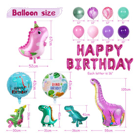 Party Spot! Dinosaur-printed balloons enhance pink themed décor.