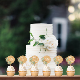 Party to Be Mr & Mrs topper complements rustic cake designs.