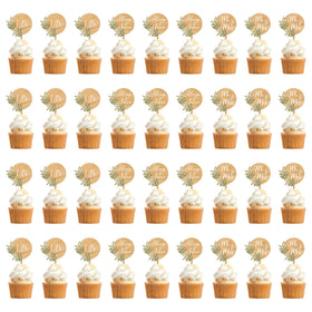 Party to Be wooden cupcake toppers with Mr & Mrs for rustic charm.