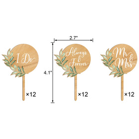 Party to Be wooden cupcake toppers finish a cohesive wedding dessert look.