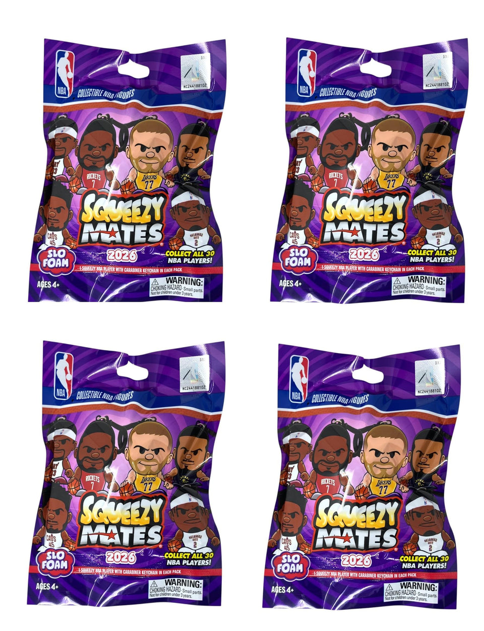 Party Animal Squeezymates Series 6 NBA 4-pack figures for desk display and fandom.
