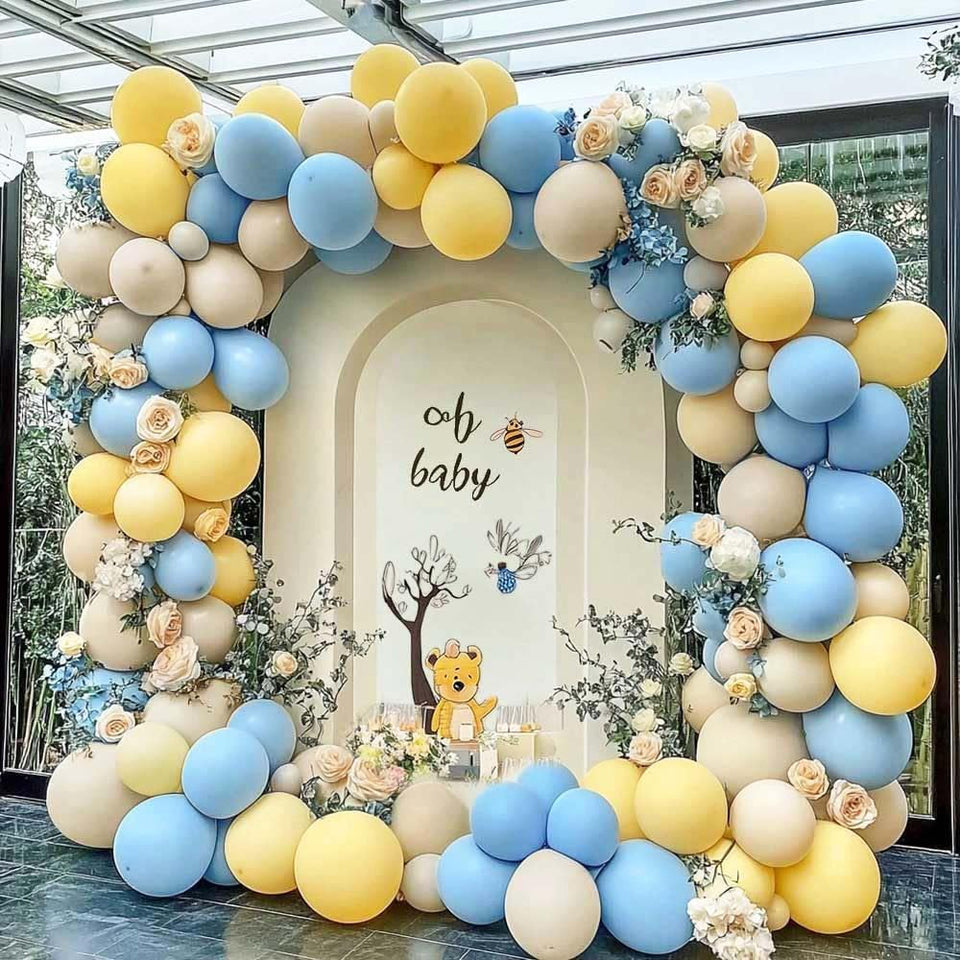 Partycus blue-yellow balloon arch kit setup for baby shower decoration