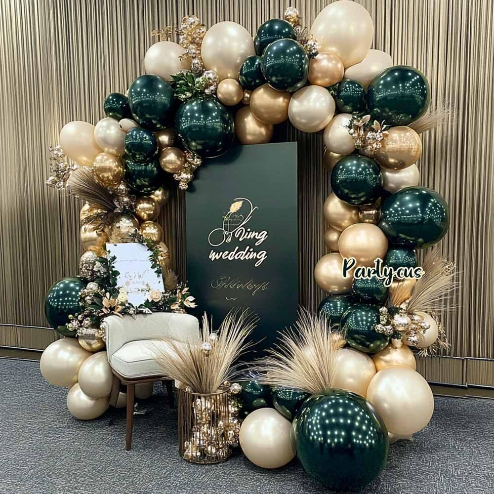 Partycus double-stuffed dark green balloons add depth and premium opacity