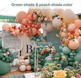 Partycus double-stuffed sage balloons for a durable, vivid garland.