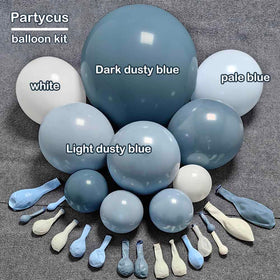 Partycus dusty blue 5inch balloons provide compact accents.