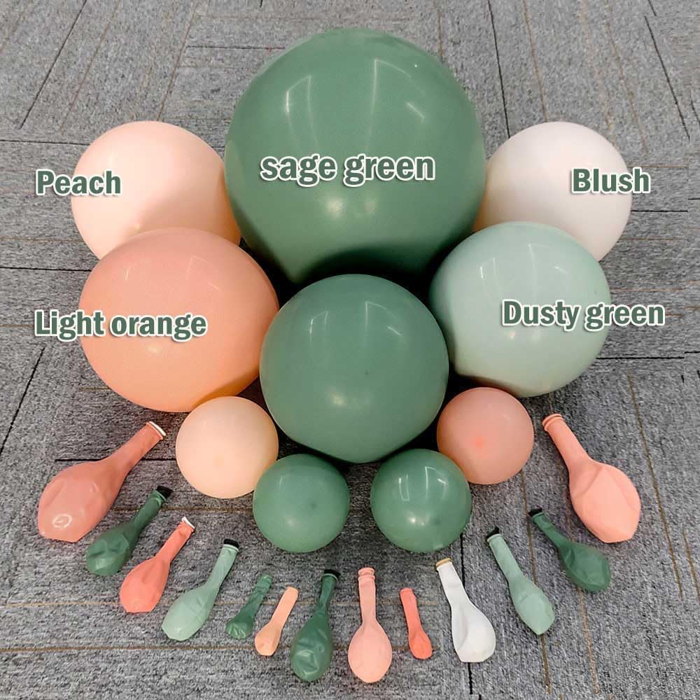 Partycus dusty green and pastel orange balloons for rich color depth.