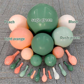 Partycus dusty green and pastel orange balloons for rich color depth.
