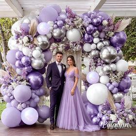Partycus lavender pearl balloons add depth, making a premium backdrop for photos.