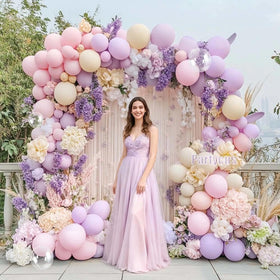Partycus lavender pink arch balloons create elegant wedding or birthday fixtures.