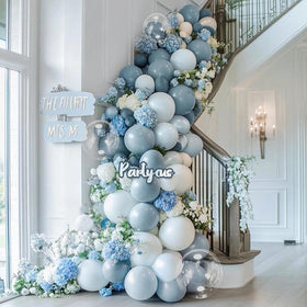 Partycus slate blue 10inch balloons add depth to the garland.