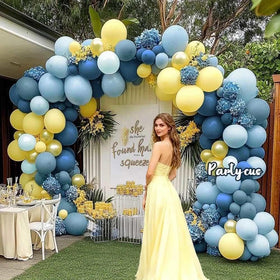 Partycus pastel blue and yellow arch kit complements weddings and birthdays.