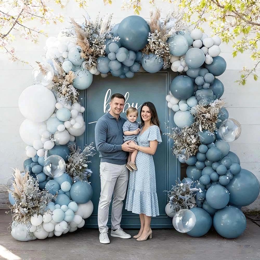 Partycus white 5inch balloons brighten the arch.