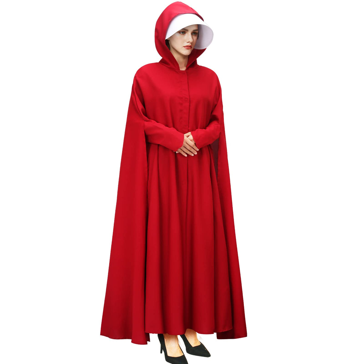 PARTYEVER Handmaid red hooded cape for cosplay and Halloween.