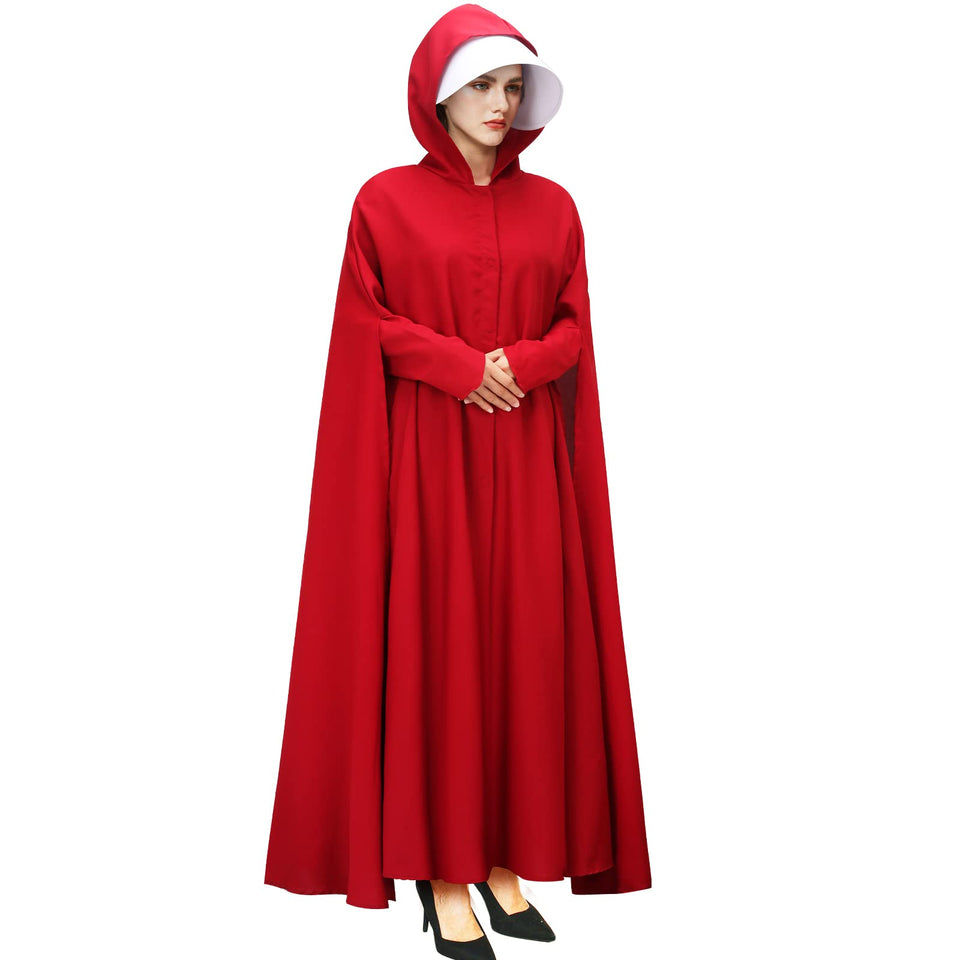 PARTYEVER Handmaid red hooded cape for cosplay and Halloween.