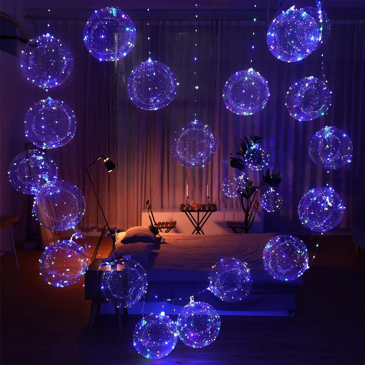 PartyFun4U clear balloons showing steady floating display for events.