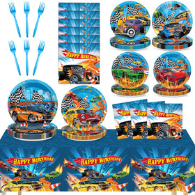 Party Greeting race car dinner plates add vibrant racing flair to party tables.