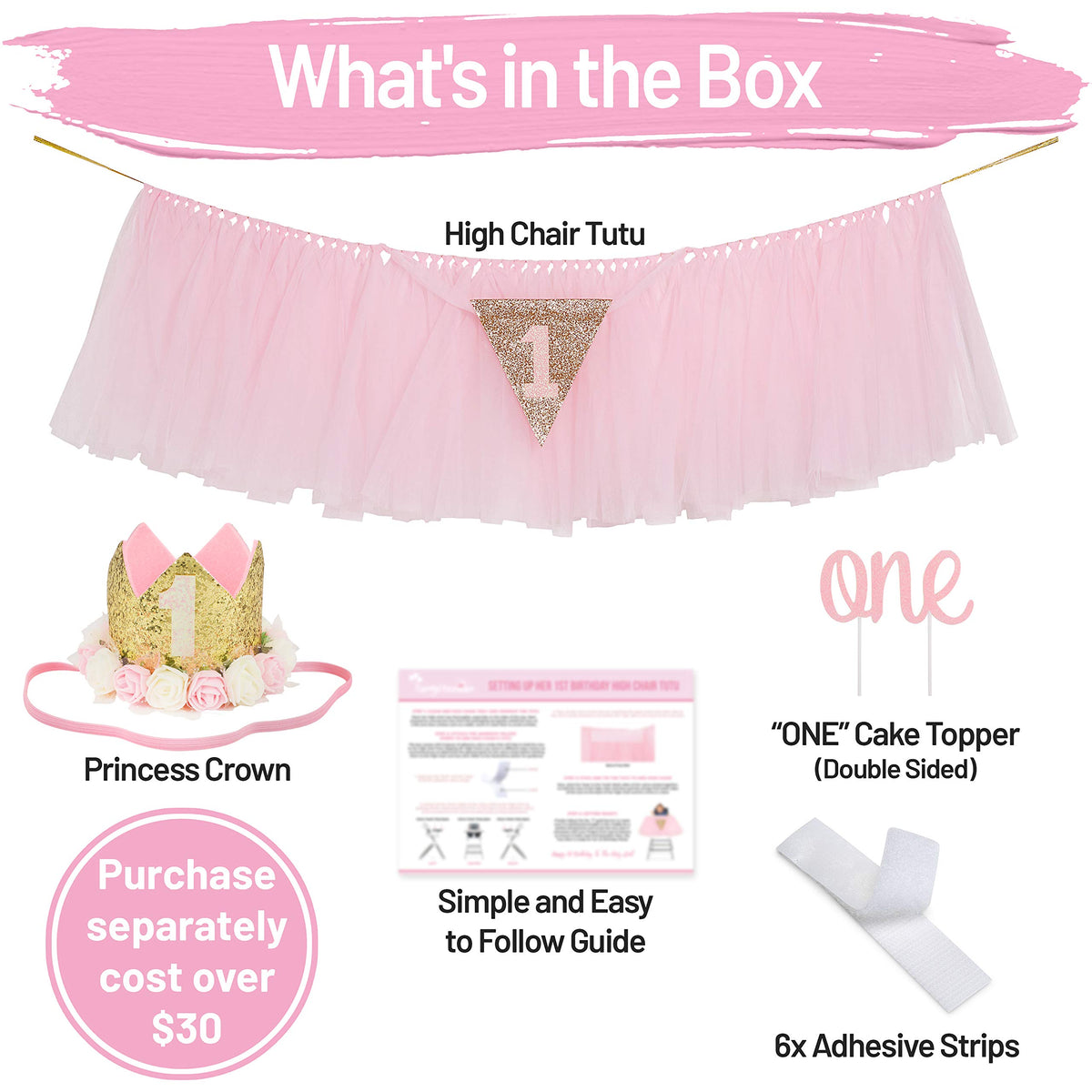 PartyHooman baby pink glitter cake topper detail complements pastel theme