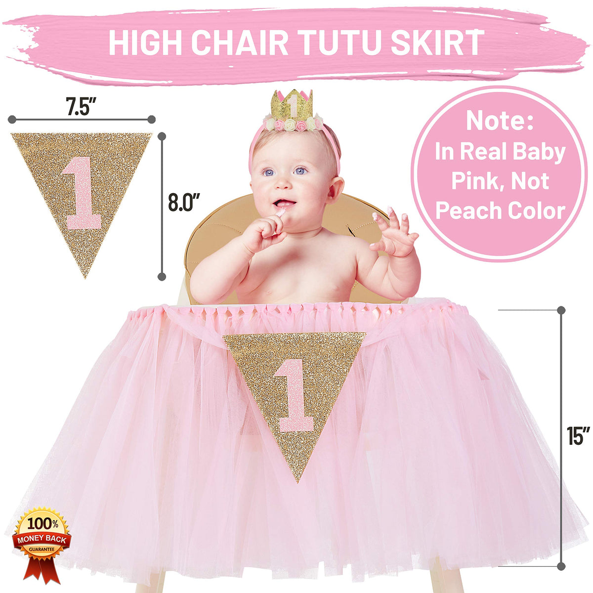 PartyHooman baby pink ONE cake topper adds cohesive color to the smash moment