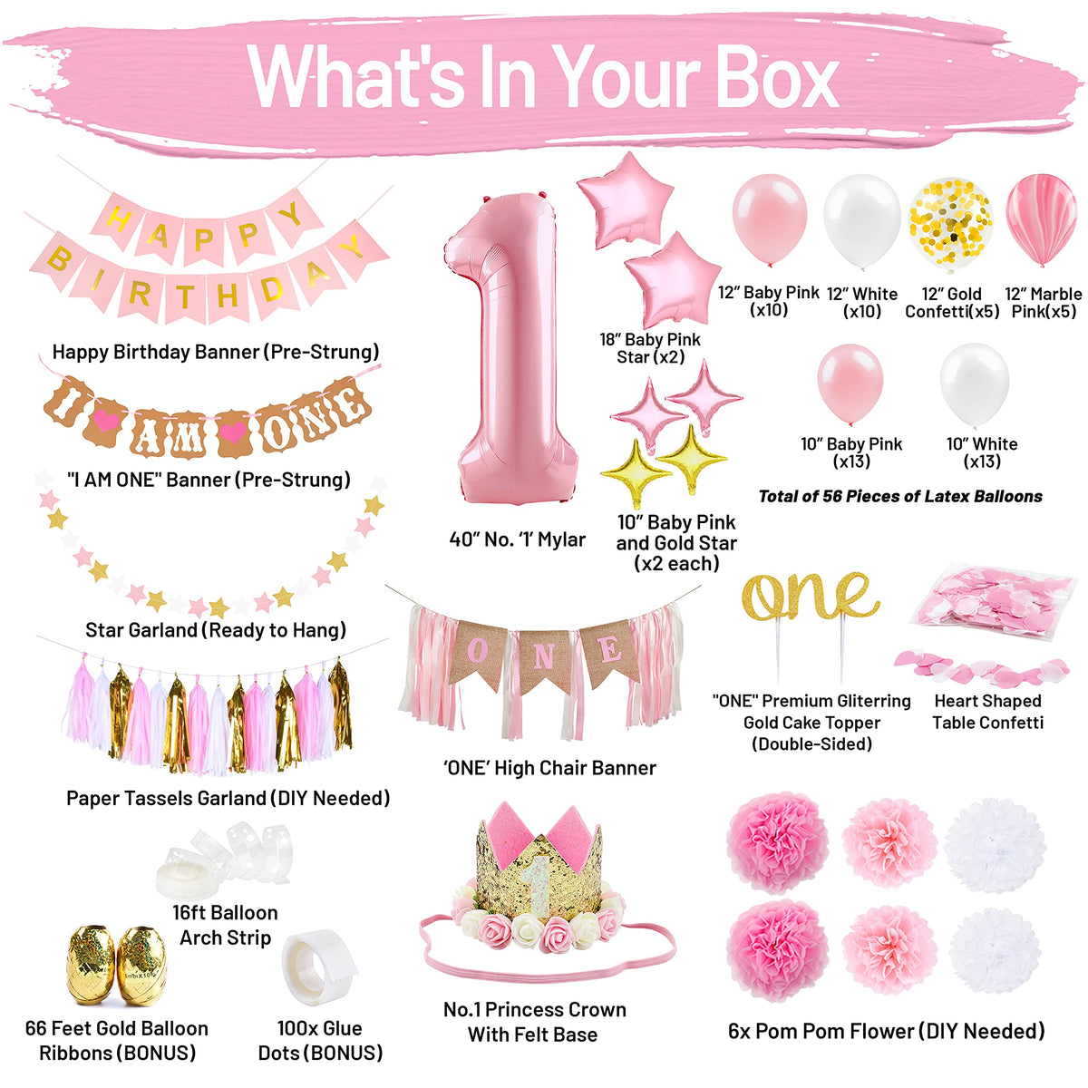 PartyHooman pink gold princess crown perfect for photos and cake smashing.
