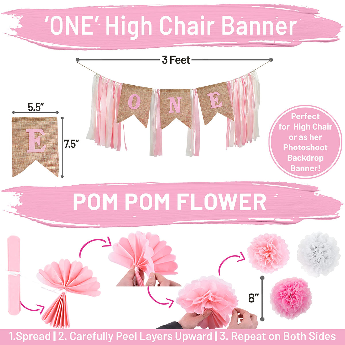 PartyHooman premium pink white gold balloons elevate baby girl's celebration.