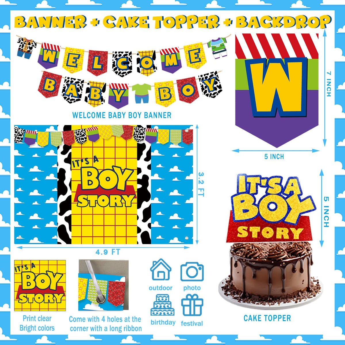 Party Inspo cartoon toy backdrop creates a playful scene for baby shower photos.