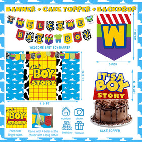 Party Inspo cartoon toy backdrop creates a playful scene for baby shower photos.